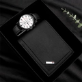 Herren Geschenke Set mit Quarz Armbanduhr und schwarzer Ledergeldbörse in eleganter Box. - Geschenkset mit weißem Zifferblatt und Geldbörse