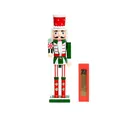 38cm Holz Nussknacker Soldat in grüner Uniform mit roter Geschenkbox - Z3866 Roter Gepunkteter Lutscher Soldat