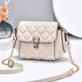 Beige quilted leather underarm bag with gold chain strap and stylish metal buckle - Khaki