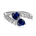 Elegant S925 silver ring featuring two heart-shaped blue stones and zircon accents - Silver/Blue Zirconia (Double Heart)