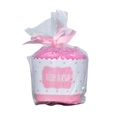 Rosa Weinsocken aus Korallenfleece als Geschenk verpackt mit Schleife auf Weiß - Einheitsgröße / Rosa