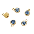 Golden stainless steel birthstone charm with blue crystal for DIY jewelry making - Gold Color-I (Ink Blue)