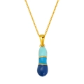 Collier doré avec un pendentif minimaliste en émail bleu bicolore sur fond blanc - Style Lettre I Bloc de Couleur Bleue (S640G-001-I)
