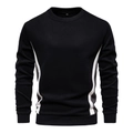 Detail of slim-fit sweatshirt showing black fabric with white and grey side panel stitching - Black