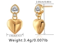 Macro shot of gold-plated heart earrings with zircon studs and fine mirror finish - Heart Rhinestone Zirconia 3D Pendant Style (KE1136) / 18K Gold