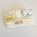 White knitted 20cm cotton doll hat with yellow Queen crown and cartoon bear patch - For 20cm Doll / Crown and Bear Head Yarn Hat