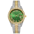Luxury Hip Hop men's quartz watch with green Roman dial and diamond-set two-tone steel strap - Two-tone Gold Green Dial