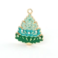 Detailed view of a green enamel Christmas tree charm with gold plating for jewelry making - 10Pcs Green Tree Enamel Alloy Charms