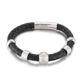 Bracciale in pelle nera intrecciata da uomo con chiusura magnetica in acciaio inossidabile - 19cm