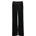 Women's high waist straight leg trousers in black with a white polka dot fold-over waistband - S / Black Polka Dot