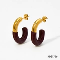 Minimalist C-shaped earrings in gold and burgundy enamel finish for a candy-colored look - Dark Red Style (KDE1756)
