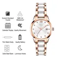 Montre femme à quartz en or rose et style céramique blanche avec affichage du calendrier - Blanc