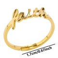 Detailed view of golden stainless steel faith letter ring with 1.7cm inner diameter size label - Adjustable Open / Gold