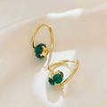 Elegant gold U-shape hoop earrings with faceted green gemstone drop on silk fabric - Green Gemstone Gold Ear Hook (14K金 A-292)