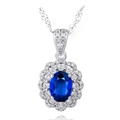 Exquisite silver-plated necklace with oval blue gemstone pendant and double diamond halo - Sapphire Necklace Tz-35
