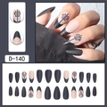Elegant French black almond press-on nails with floral patterns and delicate rhinestones - Matte Black Nude French Black Edge Floral Rhinestone Style (D-140) / 24 Pcs/Set
