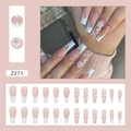 Uñas postizas rosa con flores 3D y pedrería brillante en diseño tipo coffin - Estilo Z271 Diamantes de Imitación en U (Tipo Pegamento)