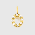 Golden letter O pendant charm with white pearls and stainless steel hanging loop - Gold-O