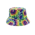 Dettaglio del cappello alla pescatora tie-dye con cuciture rinforzate sulla tesa larga - M (56-58cm) / Giallo Blu Rosa Verde Multicolore Tie-Dye (05)