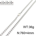 Silver stainless steel box chain necklace, 760x4mm size with lobster clasp closure - 760x4mm / Steel
