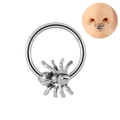 Silver stainless steel spider septum ring piercing jewelry with a model wearing example - 1.2x10mm / Spider