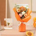 Handgestrickter Sonnenblumen und Gänseblümchen Strauß in orangefarbener Hülle mit Tasche - Ohne Licht / Orange
