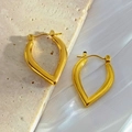 Detailed view of gold plated V-shape hoop earrings on textured stone and silk - Gold 129/V-shaped Teardrop