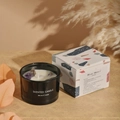 Black glass jar scented candle with purple crystal stone decor and terrazzo gift box - Bluebell / Black
