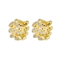 Pendientes de hoja chapados en oro con circonitas brillantes para un estilo elegante minimal - Huggie de Hoja de Trigo (E392)
