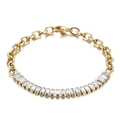 Elegante bracciale in oro con zirconi quadrati, metà pavé e chiusura a moschettone - Stile Zirconia Rettangolare a Mezza Fila (KB161205-Z) / Oro