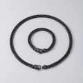 Deep grey flat Cuban chain necklace and bracelet set with smooth polished finish - Bracelet 21.5cm / Black (Curb Chain)