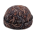 Close-up of vintage paisley pattern on brown corduroy docker cap with folded brim - M (56-58cm) / Black