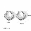Silver finish 18K stainless steel hollow geometric diamond hoop earrings for women - Silver Shield Geometric Style (EKR26-S)
