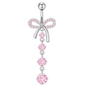 Pink zircon butterfly belly ring set in stainless steel with silver finish for women - Pink Bowknot