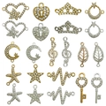 DIY rhinestone jewelry charms including heart, crown, and star in gold and silver finishes - 22Pcs Mixed Rhinestone Charms-HK632