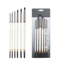 Set of 6 professional artist brushes with white lacquered handles for acrylic and oil painting - 6Pcs Round Peak HB6175B / White