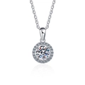 Collier avec pendentif moissanite ronde en argent et entourage de petits diamants brillants - Style à Boucle / 0.3ct Pierre à haute teneur en carbone