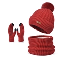 Conjunto de invierno 3 piezas con gorro de punto rojo, bufanda y guantes táctiles mujer - Set de 3 piezas / Rojo