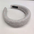 Puffy flocked letter headband in mixed pink mohair fabric for a stylish high skull look - Pink