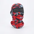 Outdoor cycling balaclava with red camouflage print and integrated dark goggles - Camo Red
