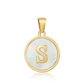 18k gold plated round letter S pendant with mother of pearl inlay for women - Letter S Style