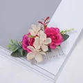 Bohemian floral hair comb with rose red and cream silk flowers for bridal hairstyles - FS08-3 Rose Red