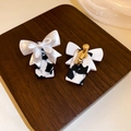 Elegant bow-shaped pearl clip-on earrings with black and white ink texture pattern - 54# Bowknot Ink Rectangle Ear Clip - White