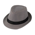 Retro houndstooth Panama jazz hat with black satin ribbon and curled brim detail - Adult Size (Approx 58cm) / Houndstooth-Black/Coffee