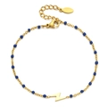Bohemian stainless steel bracelet featuring blue beads and a gold lightning bolt charm - Lightning - Dark Blue Beads