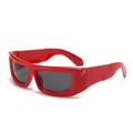 Y2K punk style square red wraparound sunglasses with dark grey lenses for sports - Red Frame Grey Lens
