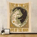 Bohemian sun and moon cat tapestry with Live by the Sun Love by the Moon quote - Yin Yang Cats - Brushed Fabric (GT230237) / 73X95CM