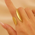 Minimalist 18k gold plated open ring featuring smooth teardrop shapes on hand - 18K Gold Double Oval (11829)