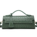 Dark green baguette handbag with ostrich pattern and white stitching detail - Green (Ostrich Pattern)