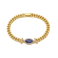 Pulsera de cadena cubana dorada con piedra azul talla marquesa y detalles de circonitas - Piedra Marquisa Azul / Oro con Azul